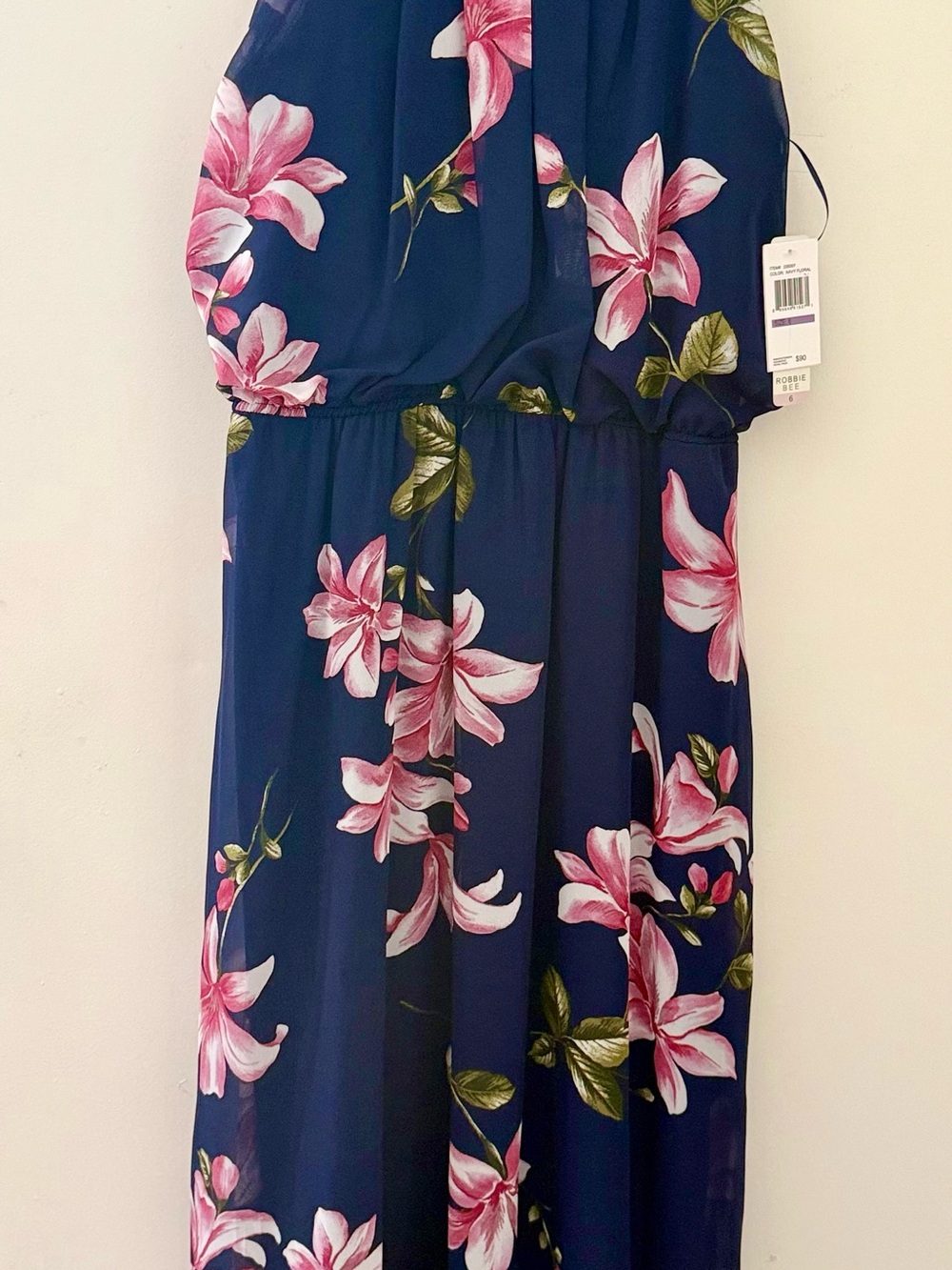 Robbie Bee Navy Maxi Dress with Pink Floral Print - Picture 12 of 12